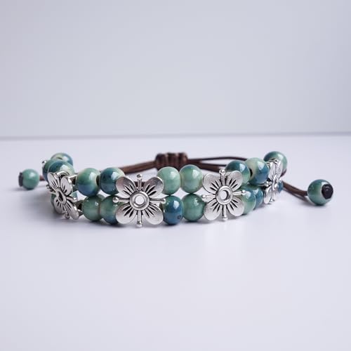 Handmade Green Boho Bracelets for Women, Bohemian Ceramic Beads Bracelets for Friends, Trendy Porcelain Stone Beaded Bracelets for Sisters - color: Green