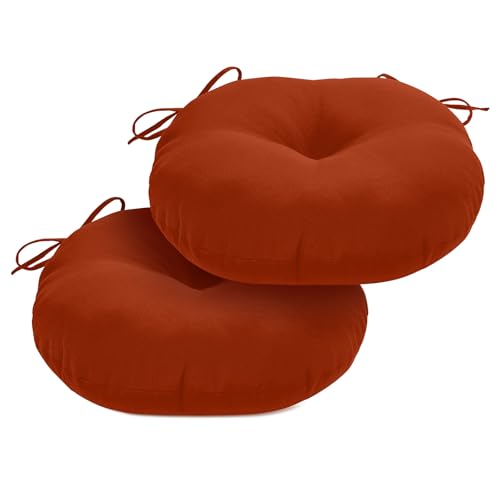 Round Outdoor Chair Cushions, Tufted Bistro Chair Cushions with Ties, Thickened Round Seat Cushion for Patio Furniture, 2 Pack, 15x15 Inch, Brick Red - color: Brick Red, size: 2 Count (Pack of 1)