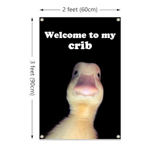 ILINJAU Welcome To My Crib Tapestry 2x3Ft Wall Art for Home Room Decor‌ | Funny duck flag pattern, 2x3Ft size for indoor outdoor use, easy to hang, great decoration for teen bedroom, living room wall