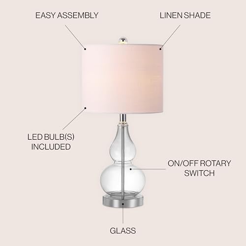 JONATHAN Y 20.5" Clear Glass Table Lamp, Modern Gourd Bedside Nightstand Lamp for Bedroom, Living Room, White Linen Shade, LED Bulb Included (JYL1028E) - color: Clear, size: Single
