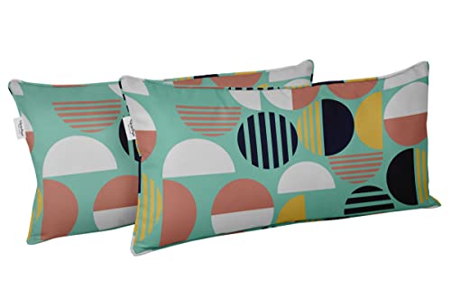 Indoor/Outdoor Polyester Fabric Lumbar Pillow Cover, All-Weather Waterproof Rectangular Cushion Case for Patio Furniture, 12 x 18 Set of 2 - Geometric-59 - color: Aquamarine2, size: 18" x 12" (Pack of 2)