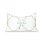 Hofdeco Premium Coastal Grandmillennial Patio Indoor Outdoor Lumbar Pillow Cover Only, 12"x20" Water Repellent for Backyard, Couch, Poolside, Grass Green Embroidered Ribbon Bow Tie on Leaves - color: Grass Green Ribbon Bow Tie on Leaves 12"x20"