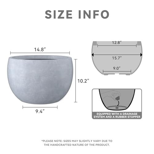 Kante 15.7" Dia Round Concrete Planter, Outdoor/Indoor Large Bowl Plant Pots with Drainage Hole and Rubber Plug for Garden Patio Balcony Home, Slate Gray - color: Slate Gray, size: 15.7" d