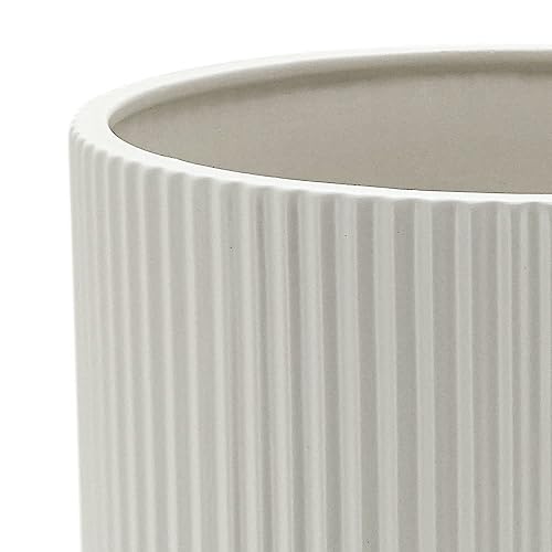 Amazon Basics Fluted Ceramic Planters for Indoor Outdoor Plants, Round Flower Pots with Drainage Hole, Set of 3, 6 inch, 8 inch, 10 inch, White - color: White, size: 6 inch, 8 inch, 10 inch