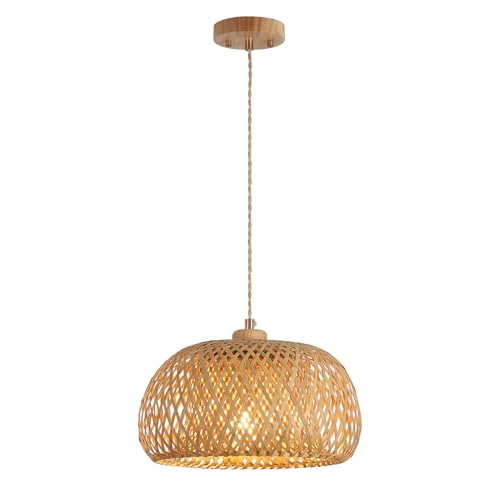 Bamboo Pendant Light Fixture One-Light Adjustable Boho Basket Handmade Woven Pendant Lighting for Kitchen Island Sink Farmhouse Dining Room - color: Natural-3