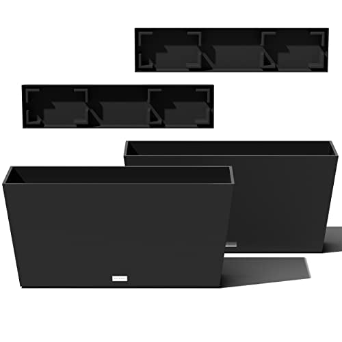 Veradek Midori Long Trough Planter (Black, 31 inch - 2 Pack with 2 Saucer Trays) - color: Black, size: 31 inch - 2 pack with saucers