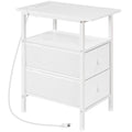 HOOBRO End Table with Charging Station, Narrow Side Table, Nightstand with 2 Non-Woven Drawers, Slim Sofa Side Table, for Small Spaces, Living Room, Bedroom, White WT486UBZ01 - color: White, size: 11.8"L x 18.9"W x 23.6"H