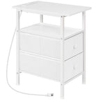 HOOBRO End Table with Charging Station, Narrow Side Table, Nightstand with 2 Non-Woven Drawers, Slim Sofa Side Table, for Small Spaces, Living Room, Bedroom, White WT486UBZ01 - color: White, size: 11.8"L x 18.9"W x 23.6"H