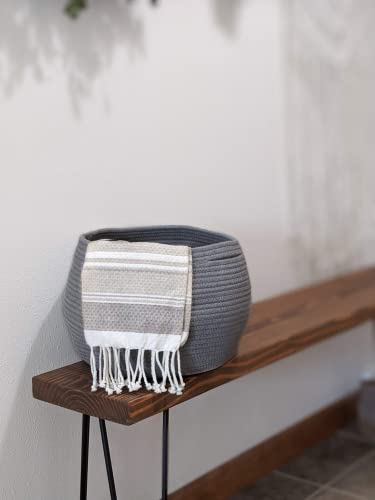 Goodpick Cute Round Cotton Rope Basket Woven Towel Baskets Bathroom Small Dog Toy&Cat Toy Storage Basket for Children Corner Plant Baskets Shelf Indoor, Gray, 10"D x 8.3"H - color: Gray, size: 10"D x 8.3"H