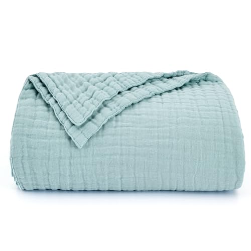 Love's cabin 100% Cotton Muslin Blanket, 6 Layer Lightweight Breathable Gauze Queen Size Blanket 90 x 90 Inches, Soft All Season Blanket for Bed, Cyan - color: Cyan, size: Queen(90"x90")