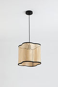 Gal - Mid Century Bohemian Pendant Light Fixture PVC Rattan Shade and Velvet Rim for Bed Dining, Kitchen, Living Room, Beige - color: Gal