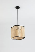 Gal - Mid Century Bohemian Pendant Light Fixture PVC Rattan Shade and Velvet Rim for Bed Dining, Kitchen, Living Room, Beige - color: Gal