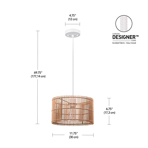 Globe Electric 65942 Tammi 1-Light Pendant Lighting, Natural Bamboo Shade, White Fabric Cord