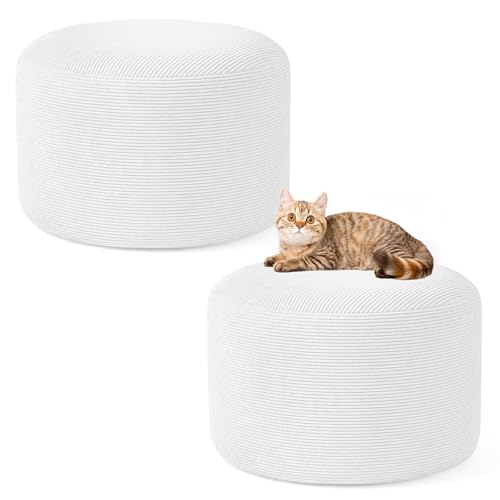 2PCS 20 * 20 * 12inch Unstuffed Ottoman Pouf Cover Unfillable Pouf Cover Foot Rest with Storage Corduroy Round Foot Stool Covers for Living Room Bedroom Home Decor,White - color: White