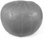 Stuffed Round Design Moroccan Leather Pouf Ottoman, Handmade, Pre-Filled, 100% Genuine Leather, 13” Height x 20” Diameter, Footstool & Living Room Décor (Grey)