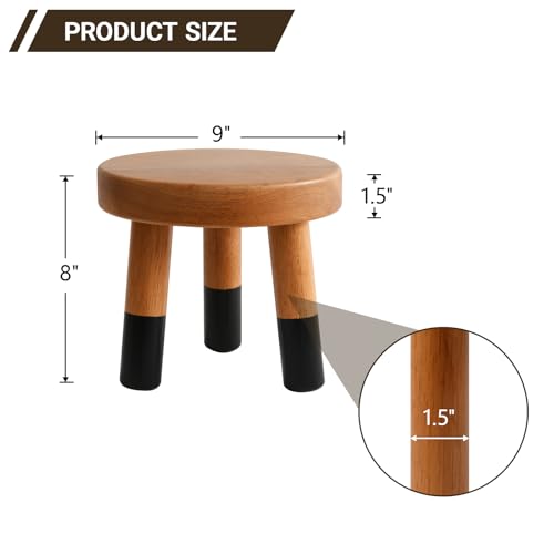Rubber Wood 9" Round Plant Stand |Dip Dyed Black Stool, Wood Riser |Milking Stool (8" H) - color: 8" Tall Black