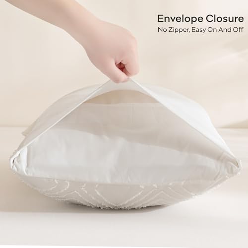 JELLYMONI Pillowcases King Size White 2 Pack Boho Plaid Bed Pillow Covers 20x36in Polyester Envelope Pillow Shams Tufted Bohemian Textured (Pillows are not Included) - color: 04 - White - Grid, size: 36" x 20" (Pack of 2)
