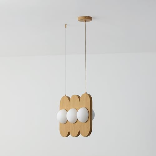 Orbita - Modern 3-Light Wood Linear Pendant Fixture, Frosted Glass Globe Shades, Integrated LED, Warm White, Adjustable Hanging Ceiling Light for Dining, Kitchen, Living Space - color: Orbita - 3 Light