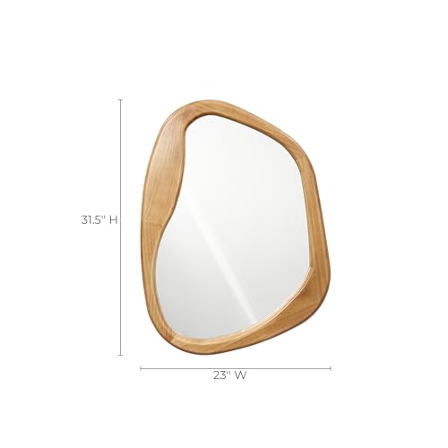 LuxenHome Irregular Oblong Wall Mirror,Accent with Natural Wood Frame,Rustic Bathroom Mirror,Vanity Makeup Mirror, Wall Mounted Mirror for Living Room,Entryway,Bedroom,Decorative Mirror - color: Irregular Oblong
