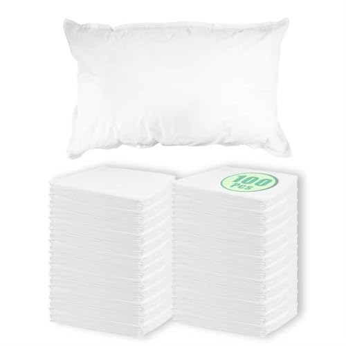 100 Count Bulk Packaged Disposable Pillow Covers, Eco-Friendly Waterproof Non-Woven, White 21" x 30", for Hospital, Spa, Guest Room, Travel