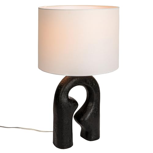 Modern Abstract Sculptural Table Lamp with Drum Shade, Black and White - color: Black