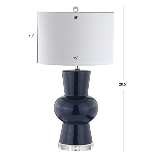 JONATHAN Y 28.5" Navy Ceramic Table Lamp for Living Room Bedroom Nightstand, Modern Hourglass LED Bedside Lamp with Crystal Base and Linen Shade (JYL4027B) - color: Navy