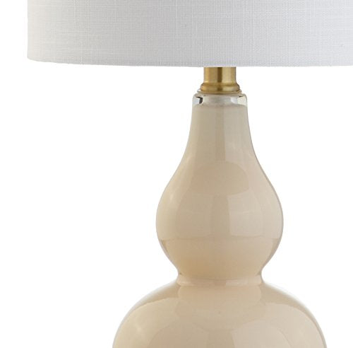 JONATHAN Y 20.5" Ivory Glass Table Lamp, Modern Gourd Bedside Nightstand Lamp for Bedroom, Living Room, White Linen Shade, LED Bulb Included (JYL1028B) - color: Ivory, size: Single