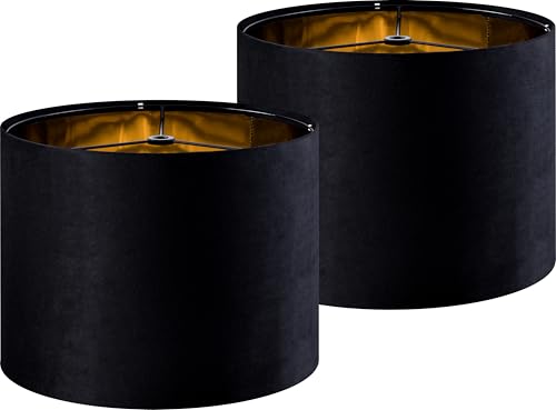 GO&SO Black Velvet Lamp Shades Set of 2 Medium Drum Lampshades -13" Top x 13" Bottom x 10" High(Spider) Traditional Fabric Lamp Shade for Table Lamps - Replacement Lampshade - Assembly Required - color: black--2, size: 13*13*10 inch-2 Pack