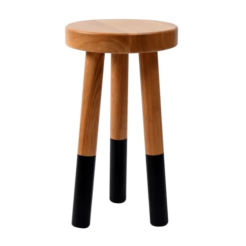 Rubber Wood 9" Round Plant Stand |Dip Dyed Black Accent Stool |Milking Stool |Small Side Table(16" H) - color: 16" Tall Black
