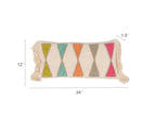 Bloomingville Embroidered Cotton Lumbar Pillow with Fringe, Bright Multicolors - color: Pink, Orange, Teal, Green