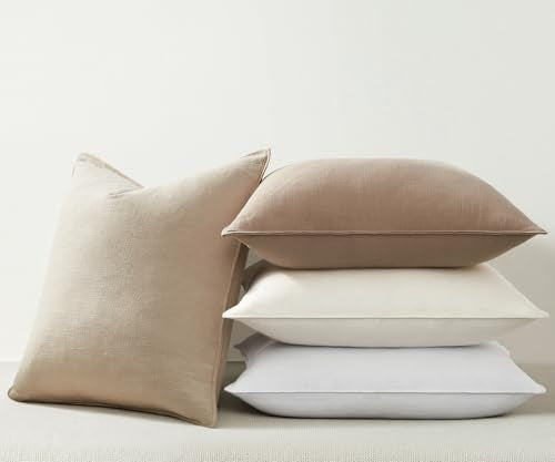 Linen and Cotton Decorative Pack of 4 Throw Pillow Covers Soft Accent Farmhouse Neutral Cushion Case 20 x 20 Inch Pillowcase with Flange for Chair Couch Sofa Bedroom Living Room Home Decor - color: Neutral, size: 20" x 20" (Pack of 4)