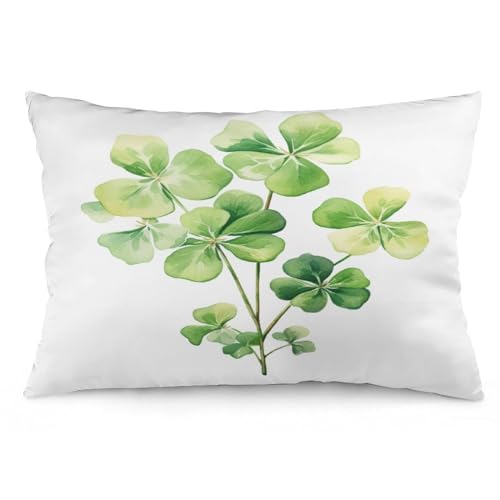 Watercolor Green Lucky Clover Pillow Covers 12 "x20 Happy Shamrock Decorative Lumbar Cushion Cases Double-Sided Printing Design Pillow Bed Cover for Bed Couch Home Gift - color: Pattern-2, size: 20" x 12" (Pack of 1)