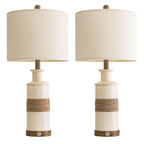 BOBOMOMO 24.5" Farmhouse Boho Table Lamps Set of 2, Hand-Woven Rattan Bedside Lamps with 3-Way Dimmable Touch Control & USB A+C Ports, Nightstand Lamp for Bedroom, Living Room, Corner (Bulbs Included) - size: 24.25"