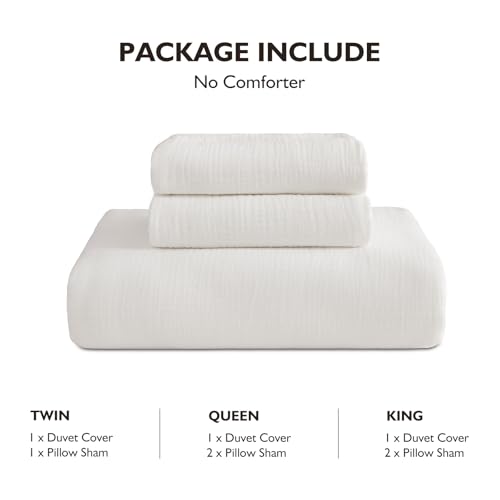 EMME Muslin Cotton Duvet Cover Set Cream White Twin Size Linen Like Soft Breathable Lightweight Summer Comforter Cover Set with Zipper Closure (Cream White, Twin, 68"x90") - color: 01 - Cream White, size: Twin(68"×90")