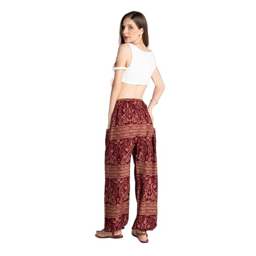 Tranquil Threads Women's Harem Pants with Pockets and Drawstring, Hippie Boho Yoga Clothes - color: Maroon Whisper, size: Medium