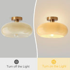 Brass Flush Mount Ceiling Light Mid Century Modern Ceiling Light fixtures Brushed Gold Milk Yellow Glass Semi Flush Mount Ceiling Light Farmhouse Hallway Dining Room Ceiling Lamp - color: Flush- Milk yellow