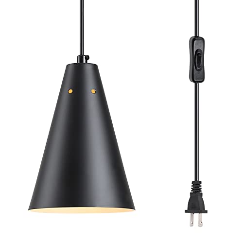 Black Plug In Pendant Light,Hanging Lights With Plug In Cord On/Off Switch, Mini Pendant Lights for Kitchen Island,Modern Farmhouse Pendant Light Fixture with Metal Shade,Hanging Lamps for Bedroom - color: 1Pack black-Plug in