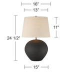 360 Lighting Paulo 24 1/2" High Pot Farmhouse Rustic Southwestern 3-Way Table Lamp Matte Black Ceramic Single Fabric Beige Shade Living Room Bedroom Bedside Nightstand House Office Home Reading