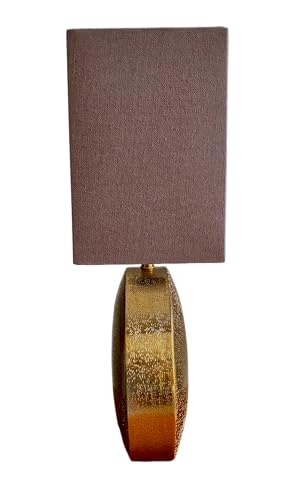 Cruiser’s Caché 19" Modern Metal Table Lamp, Antique Gold Finish with Handloomed Dark Khaki Rectangular Lampshade - style: Modern Metal