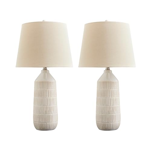 Signature Design by Ashley Willport Modern 26.5" Ceramic Table Lamp, Set of 2, Beige