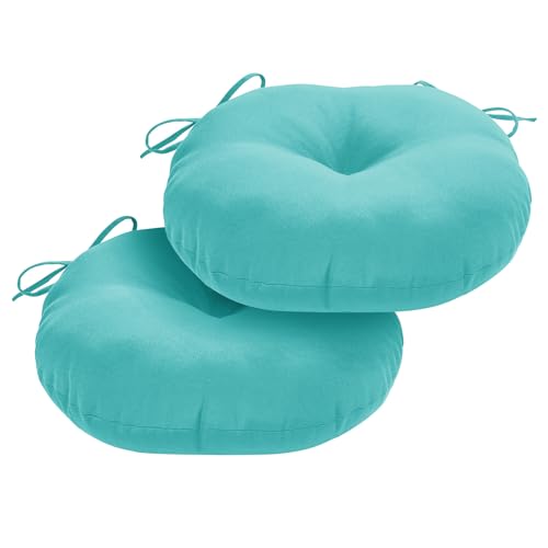 Round Outdoor Chair Cushions, Tufted Bistro Chair Cushions with Ties, Thickened Round Seat Cushion for Patio Furniture, 2 Pack, 15x15 Inch, Teal - color: Teal, size: 2 Count (Pack of 1)