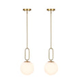 Modern Gold Globe Pendant Light White Globe Glass Shade 2 Pack Brushed Brass Finished Adjustable Rods Hanging Light Fixtures for Kitchen Island Living Room - color: Gold 2 Pack-Adjustable Rods