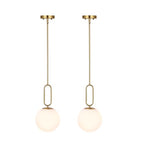 Modern Gold Globe Pendant Light White Globe Glass Shade 2 Pack Brushed Brass Finished Adjustable Rods Hanging Light Fixtures for Kitchen Island Living Room - color: Gold 2 Pack-Adjustable Rods