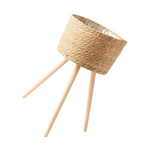 Toddmomy Rattan Flower Basket Stand for Front Porch Decor Indoor Plant Hanger Plant Pots Stand Bonsai Shelf - color: Brown