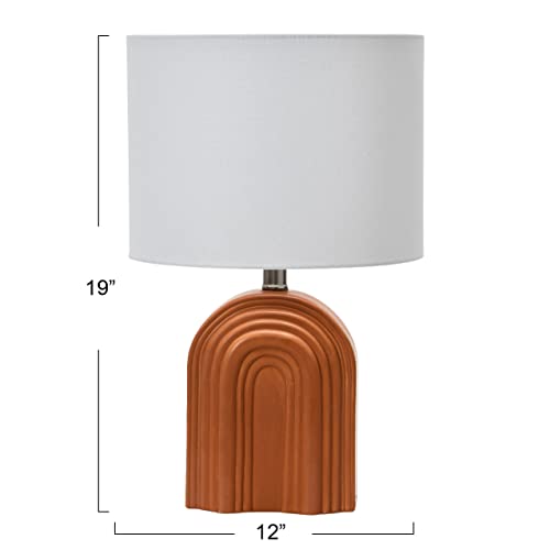 Main + Mesa Carved Arch Stoneware Table Lamp with Linen Drum Shade, Terracotta