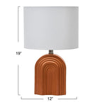 Main + Mesa Carved Arch Stoneware Table Lamp with Linen Drum Shade, Terracotta