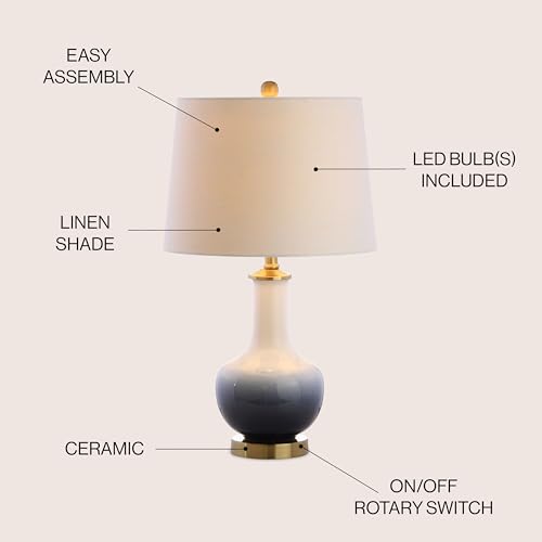 JONATHAN Y JYL3019A Gradient 25" Ceramic/Brass LED Table Lamp Contemporary Traditional Bedside Desk Nightstand Lamp for Bedroom Living Room Office College Bookcase LED Bulb Included, White/Navy - color: White/Navy