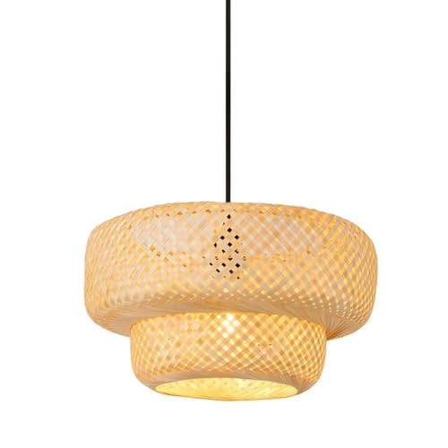 Farmhouse Bamboo Pendant Lights 13.8" Coastal Natural Rattan Wicker Chandelier Light Hand-Woven Dining Room Lighting Fixture for Kitchen Island Living Room Bedroom Restaurant Foryer - color: Beige-13.8IN