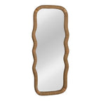 Creative Co-Op Large Wood and Rattan Wavy Mirror, Natural