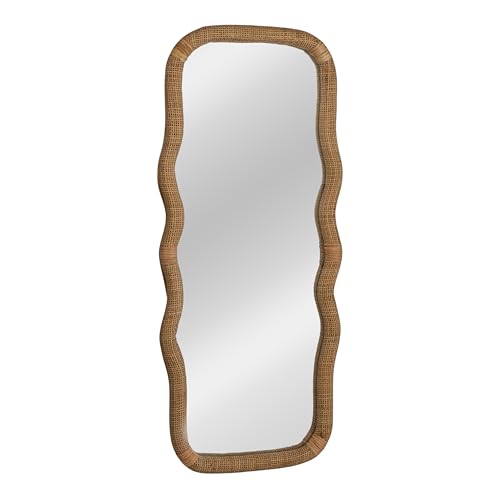 Creative Co-Op Large Wood and Rattan Wavy Mirror, Natural